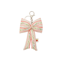 Fabric Bow Keychain Summer Stripes Peach